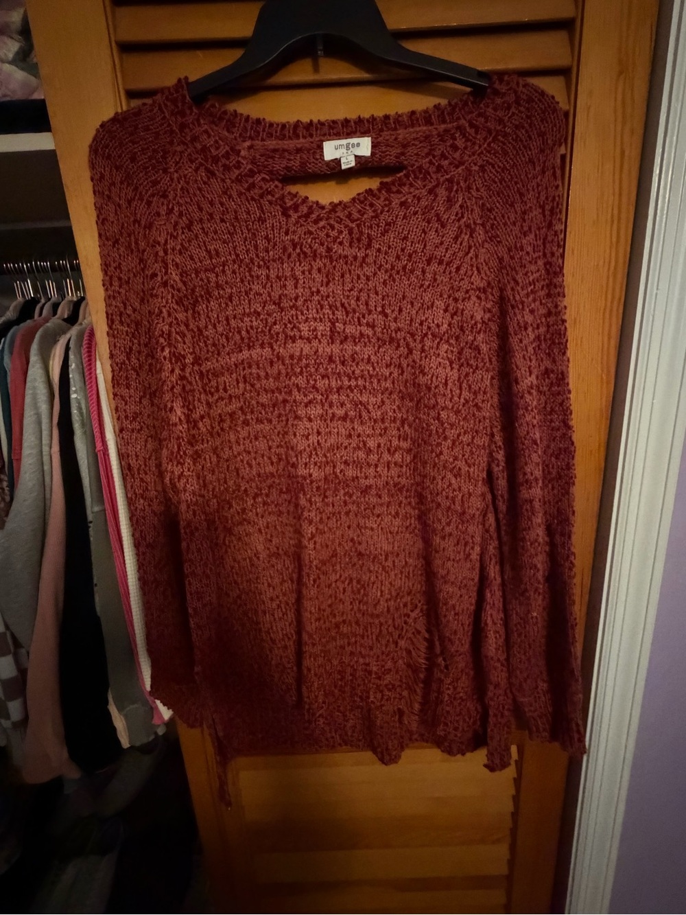 Umgee Rust Crewneck Sweater with Ladder Cutout
